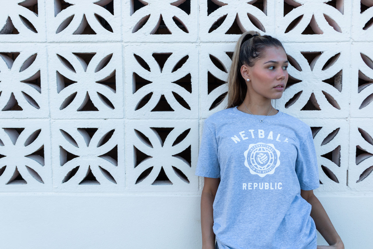 Netball Republic Varsity Tee (Grey - White Graphic)