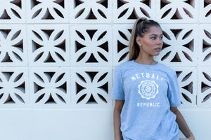 Netball Republic Varsity Tee (Grey - White Graphic)