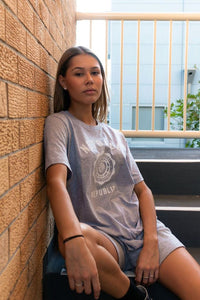 Netball Republic Varsity Tee (Grey - White Graphic)