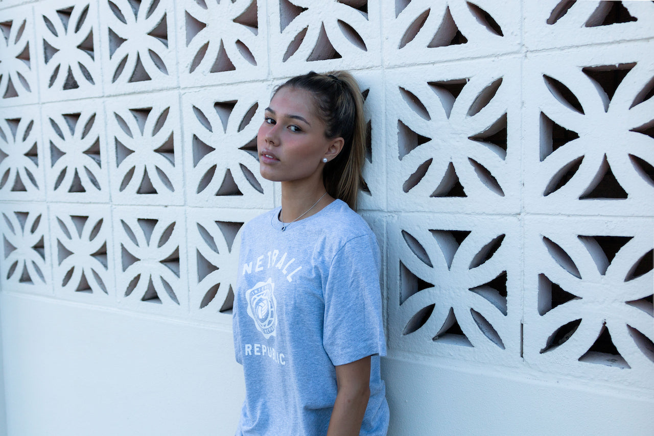 Netball Republic Varsity Tee (Grey - White Graphic)