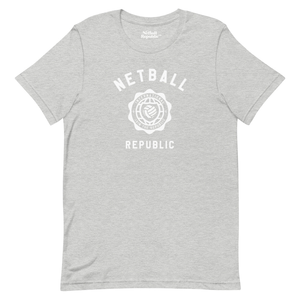 Netball Republic Varsity Tee (Grey - White Graphic)